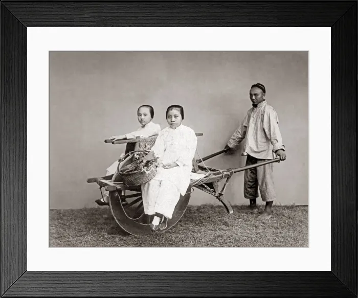 Framed Print : Women on a wheelbarow, China, circa 1880s. Date: circa 1880s Framed Print : Women on a wheelbarow, China, circa 1880s. Date: circa 1880s
