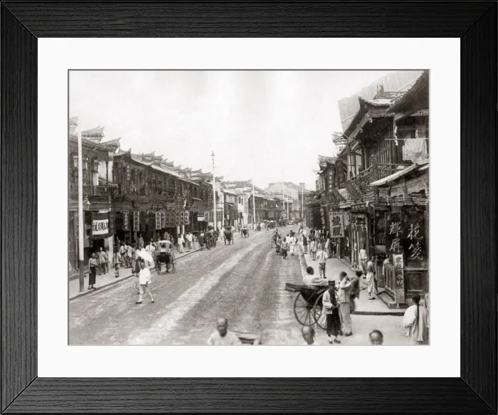 Framed Print : Street scene, Shanghai, China, circa 1880s. Date: circa 1880s Framed Print : Street scene, Shanghai, China, circa 1880s. Date: circa 1880s