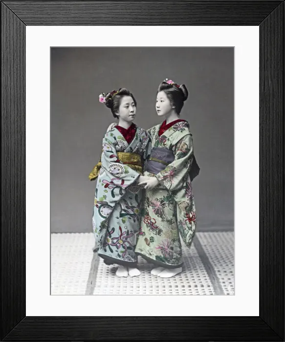 Framed Print : Geishas with ornate kimonos, Japan, circa 1880s. Date: circa 1880s Framed Print : Geishas with ornate kimonos, Japan, circa 1880s. Date: circa 1880s