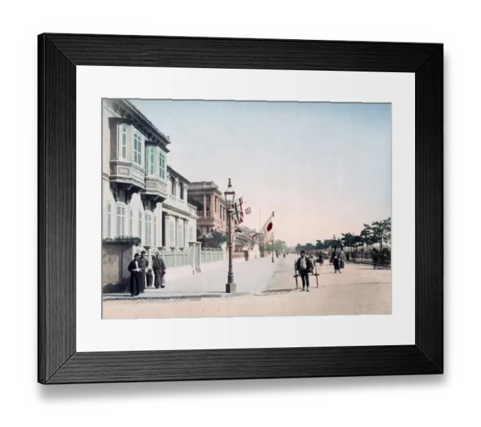 Framed Print : Bund, Kobe, Japan, circa 1880s. Date: circa 1880s Framed Print : Bund, Kobe, Japan, circa 1880s. Date: circa 1880s