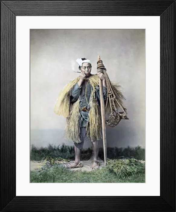 Framed Print : Farm labourer smoking, Japan, circa 1880s. Date: circa 1880s Framed Print : Farm labourer smoking, Japan, circa 1880s. Date: circa 1880s