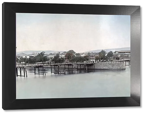 Naniwa Bridge, osaka, Japan, circa 1880s. Date: circa 1880s
