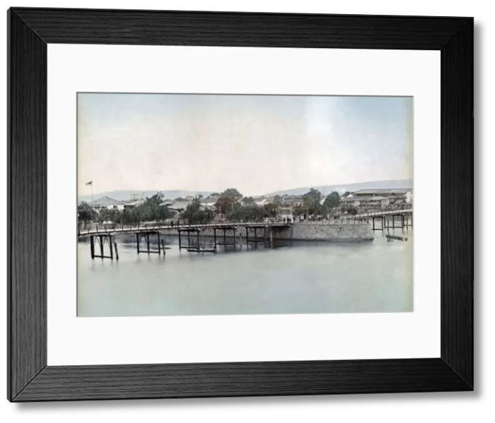 Framed Print : Naniwa Bridge, osaka, Japan, circa 1880s. Date: circa 1880s Framed Print : Naniwa Bridge, osaka, Japan, circa 1880s. Date: circa 1880s
