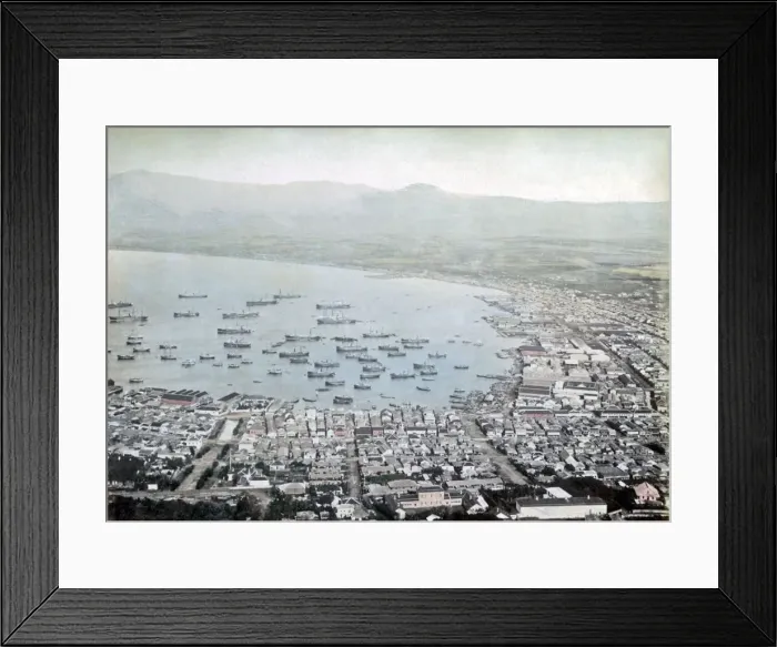 Framed Print : View of Hakodate harbour, Japan, circa 1880s. Date: circa 1880s Framed Print : View of Hakodate harbour, Japan, circa 1880s. Date: circa 1880s