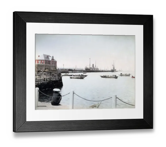 Framed Print : Bund, Yokohama with steam ships, Japan, circa 1880s. Date: circa 1880s