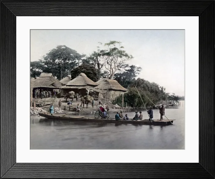 Framed Print : Ferry boat, Japan, circa 1880s. Date: circa 1880s Framed Print : Ferry boat, Japan, circa 1880s. Date: circa 1880s