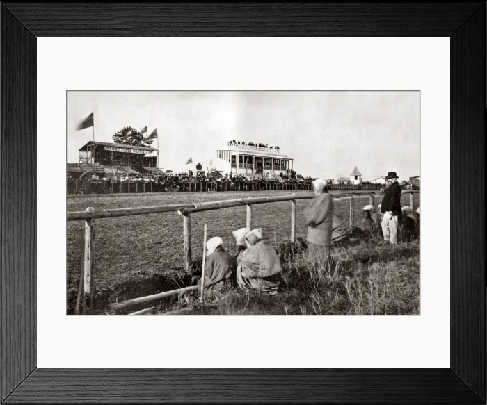 Framed Print : The grandstand, Yokohama Racecourse, Japan, 1870s. Date: 1870s Framed Print : The grandstand, Yokohama Racecourse, Japan, 1870s. Date: 1870s
