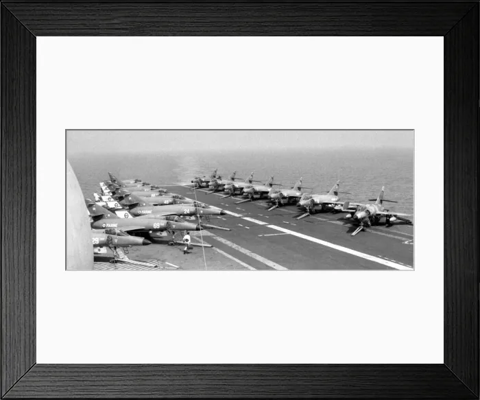 Framed Print : Dassault-Breguet Super etendards ranged on deck after flying Framed Print : Dassault-Breguet Super etendards ranged on deck after flying