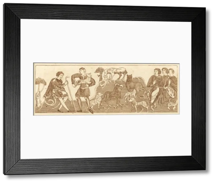 Framed Print : Medieval farmers lambing