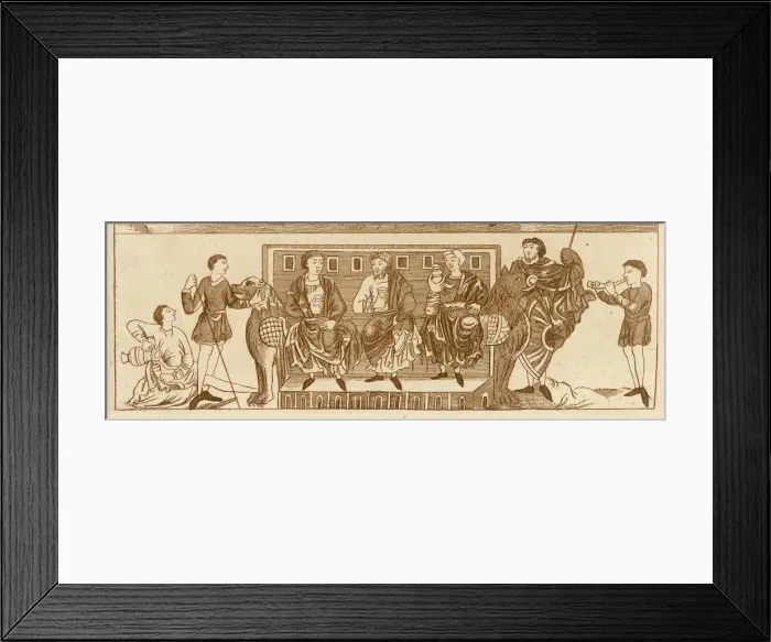 Framed Print : Medieval people feasting
