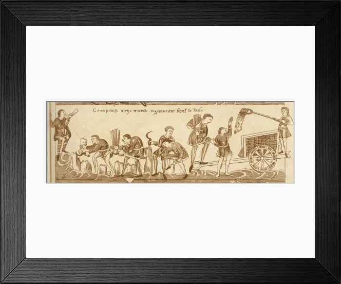 Framed Print : Medieval farmers haymaking