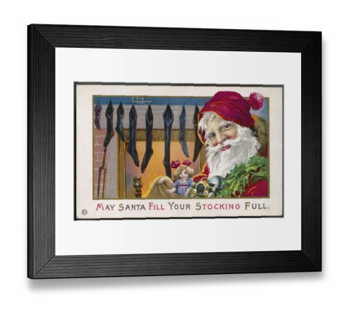 Framed Print : Father Christmas and Xmas stockings Framed Print : Father Christmas and Xmas stockings
