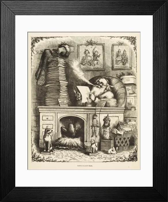 Framed Print : Father Christmas reading Xmas letters Framed Print : Father Christmas reading Xmas letters