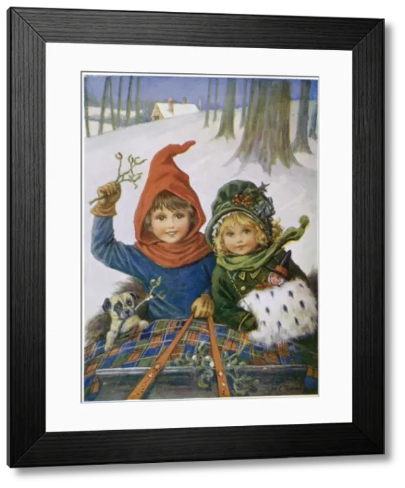 Framed Print : CHILDREN IN SLEIGH