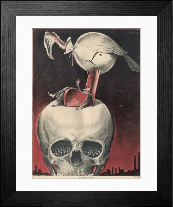 Framed Print : BIG BOSS. Democracy - Depicting a vulture over looking workers while sitting