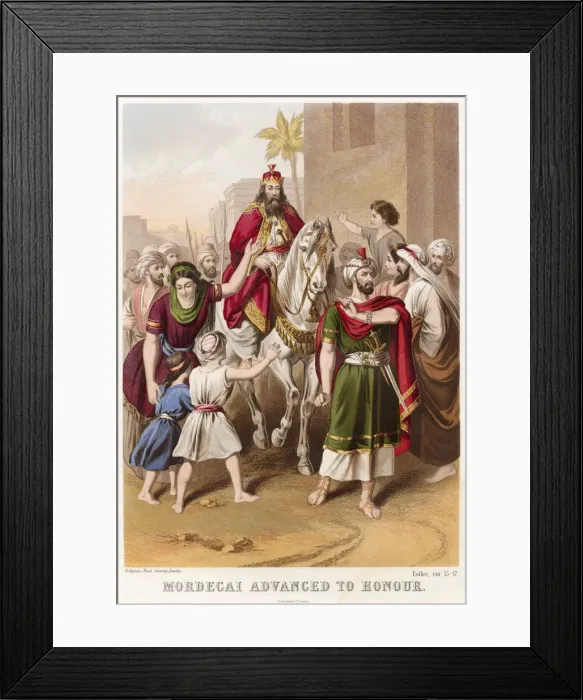 Framed Print : Mordecai, Esthers cousin and foster-father, is honoured by King Ahasuerus Framed Print : Mordecai, Esthers cousin and foster-father, is honoured by King Ahasuerus