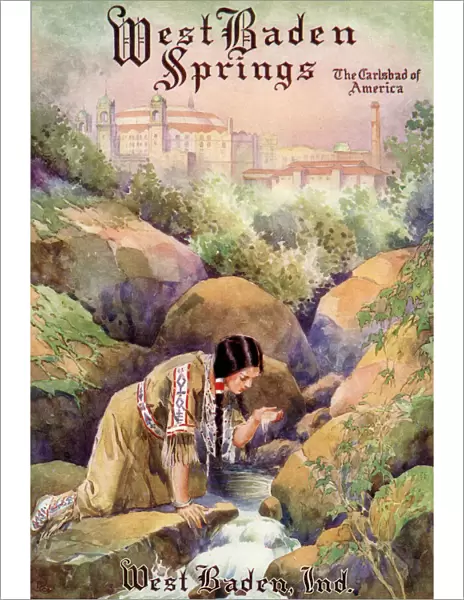 Young Native American woman drinks at a stream