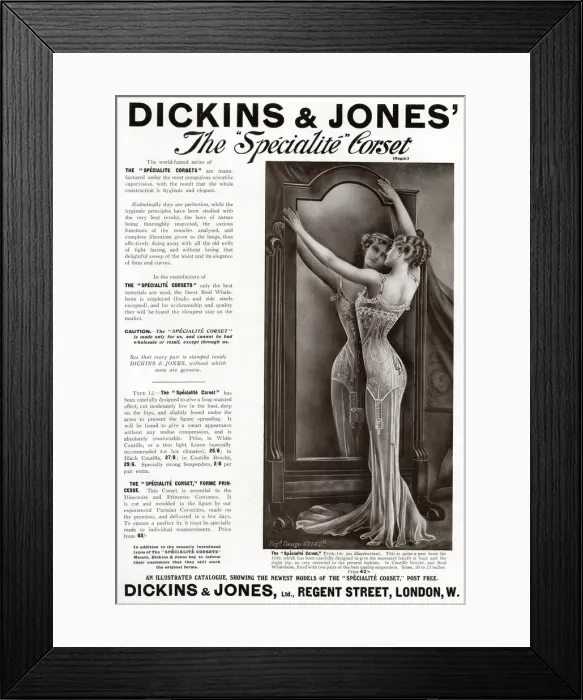 Framed Print : Advert for Dickins & Jones corsets 1909 Framed Print : Advert for Dickins & Jones corsets 1909