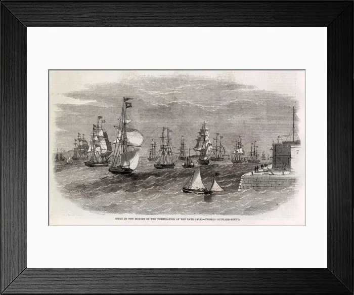 Framed Print : A scene in the Mersey on the termination of the late gale showing vessels outward bound Framed Print : A scene in the Mersey on the termination of the late gale showing vessels outward bound