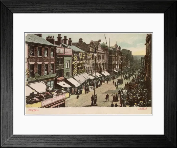 Framed Print : Leeds, Yorkshire: Briggate on a busy shopping day Date: circa 1902 Framed Print : Leeds, Yorkshire: Briggate on a busy shopping day Date: circa 1902