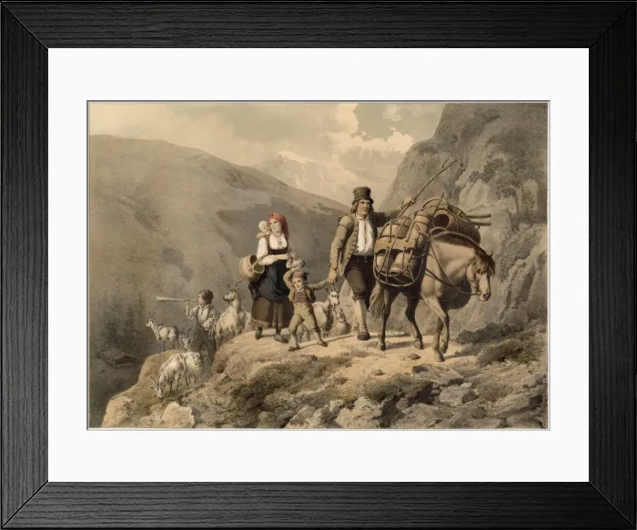 Framed Print : Moving the goats to the summer pasture : the whole family migrate for the warm season Framed Print : Moving the goats to the summer pasture : the whole family migrate for the warm season