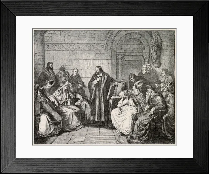 Framed Print : JAN HUS Czech religious reformer, seen here on trial for heresy in 1414 Date: 1372 Framed Print : JAN HUS Czech religious reformer, seen here on trial for heresy in 1414 Date: 1372