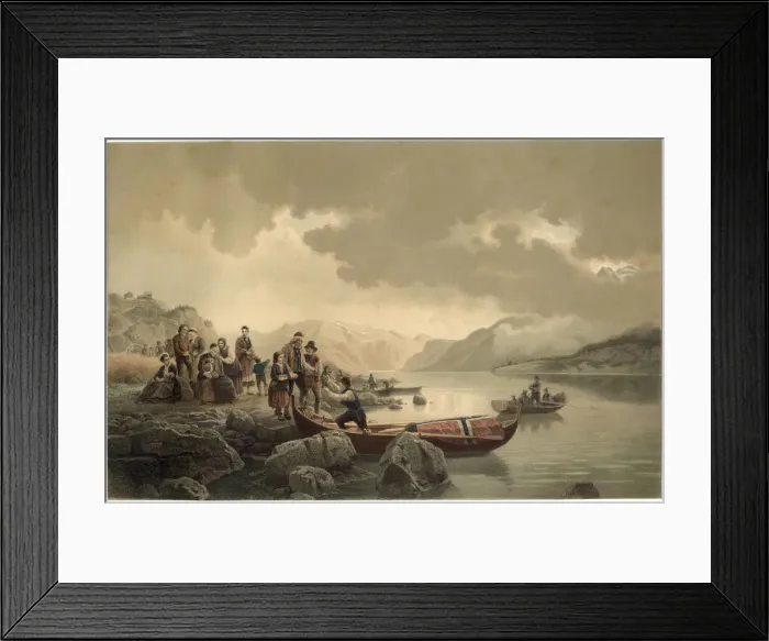 Framed Print : A funeral in the Norwegian fjords Date: circa 1851 Framed Print : A funeral in the Norwegian fjords Date: circa 1851