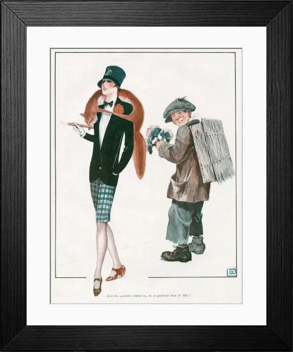 Framed Print : A ragged street boy is impressed by the boyish look of a smart young woman Framed Print : A ragged street boy is impressed by the boyish look of a smart young woman