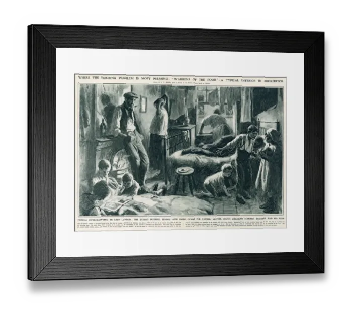 Framed Print : Housing problems in the East End of London with typical large families living in one room Framed Print : Housing problems in the East End of London with typical large families living in one room