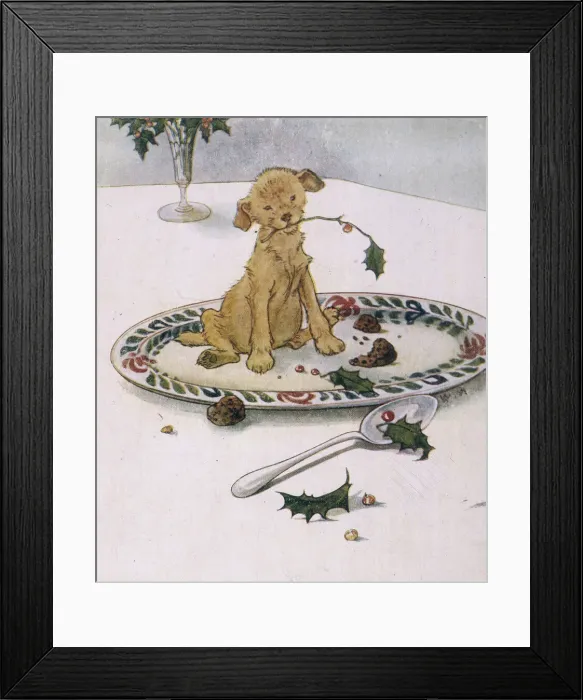 Framed Print : PUPPY AND XMAS PUDDING Framed Print : PUPPY AND XMAS PUDDING