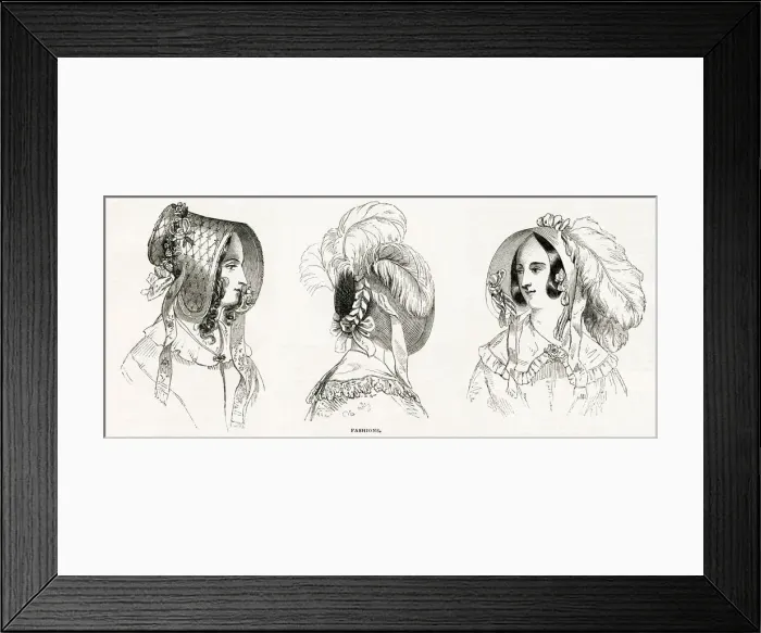 Framed Print : Womens fashionable bonnets 1844 Framed Print : Womens fashionable bonnets 1844