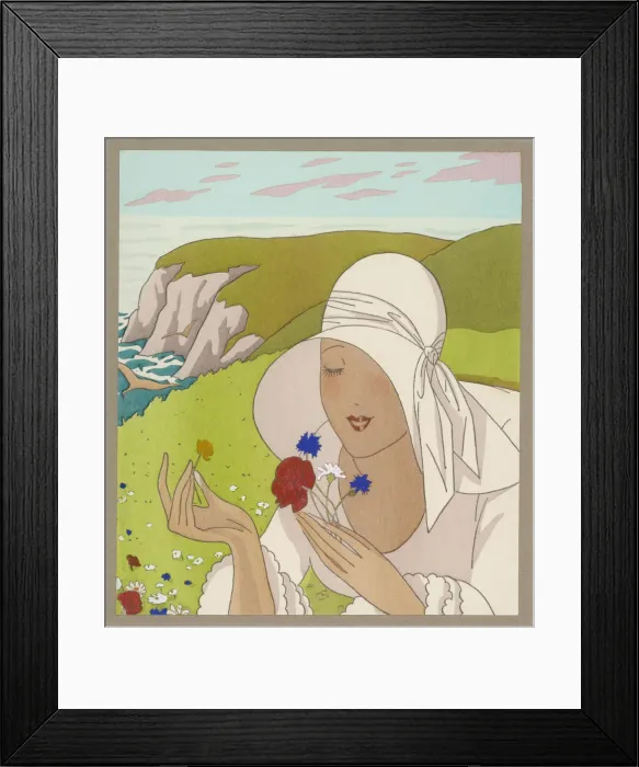 Framed Print : Lady picking wild flowers at the seaside Framed Print : Lady picking wild flowers at the seaside