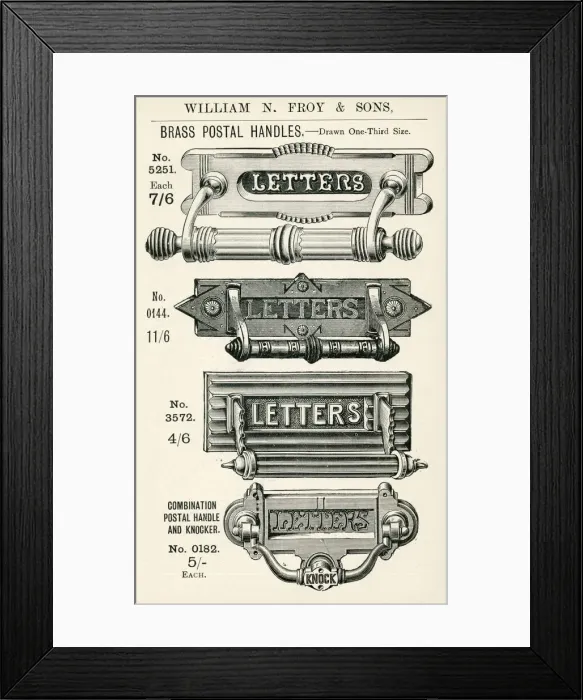 Framed Print : Brass postal, door handles and letter plates Framed Print : Brass postal, door handles and letter plates