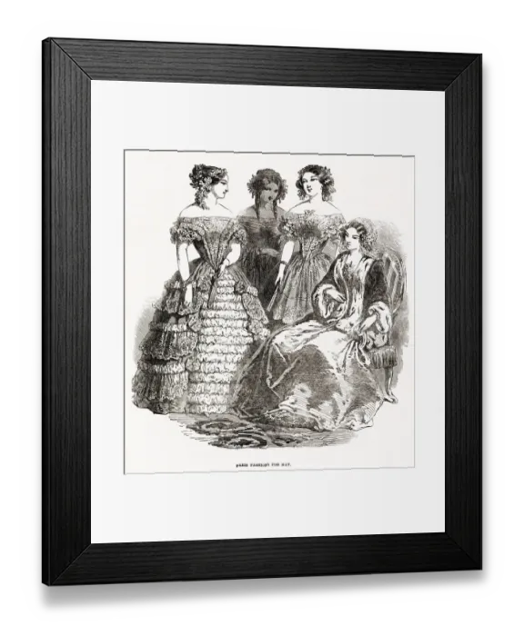 Framed Print : Four women waering the latest fashions of May 1850. Date: 1850 Framed Print : Four women waering the latest fashions of May 1850. Date: 1850