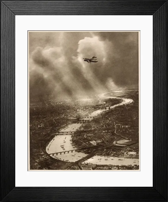 Framed Print : Amazing aerial photograph looking east over London, in the farthest distance the river Framed Print : Amazing aerial photograph looking east over London, in the farthest distance the river