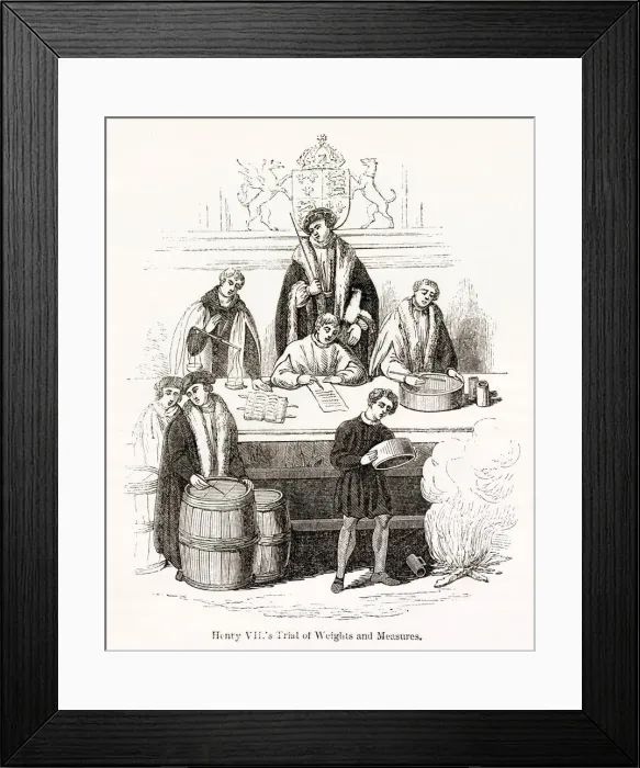 Framed Print : Trial of weights and measures at the exchequer, during the reign of King Henry Vii Framed Print : Trial of weights and measures at the exchequer, during the reign of King Henry Vii