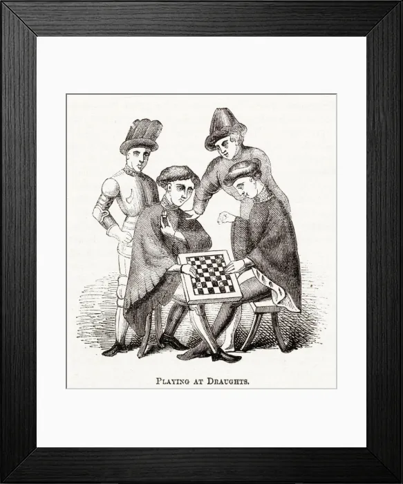 Framed Print : Early scene of two men playing draughts. Date: medieval Framed Print : Early scene of two men playing draughts. Date: medieval