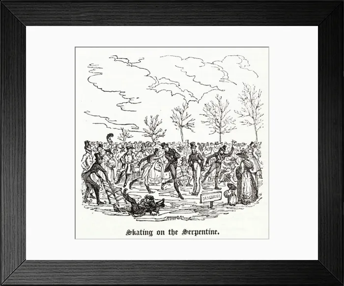 Framed Print : Ice skaters in Hyde Park, Serpentine lake, London. Date: 1825 Framed Print : Ice skaters in Hyde Park, Serpentine lake, London. Date: 1825