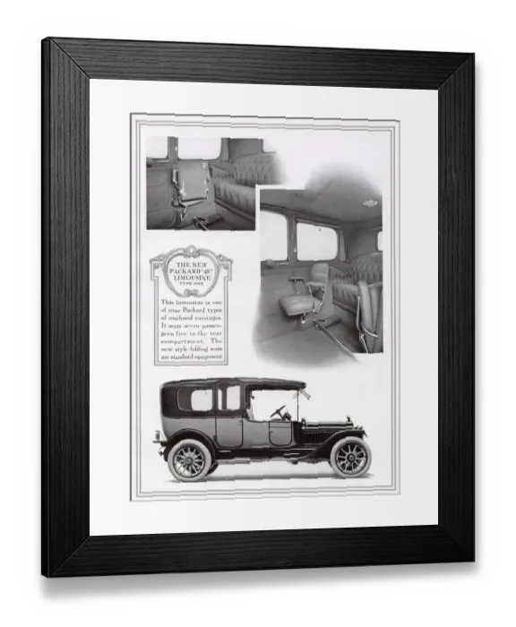 Framed Print : Limousine motor car, carries seven passengers, five in the rear compartment with new Framed Print : Limousine motor car, carries seven passengers, five in the rear compartment with new
