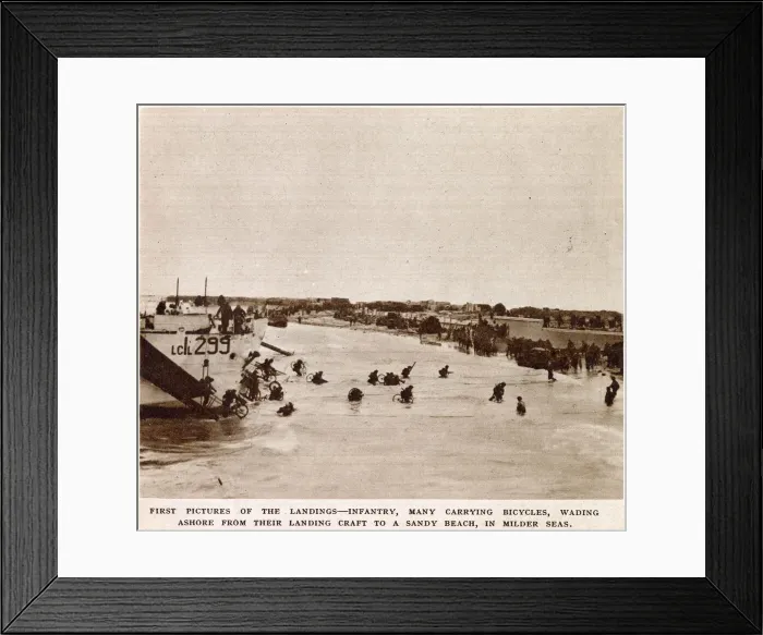 Framed Print : British infantry landing on one of the beaches of Normandy on D-Day, 6 June 1944 Framed Print : British infantry landing on one of the beaches of Normandy on D-Day, 6 June 1944