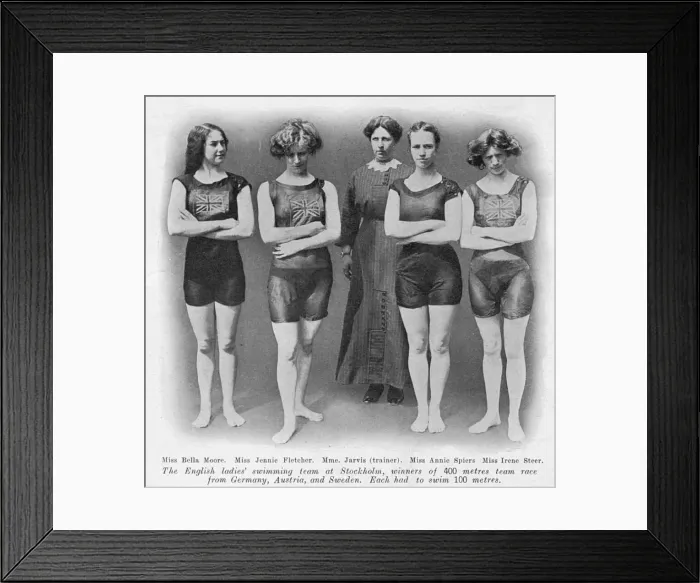 Framed Print : English ladies swimming team - Stockholm Olympics 1912