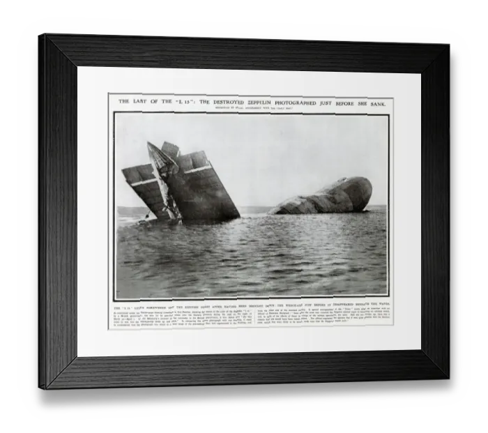 Framed Print : The remains of the German zeppelin L-15 sinking off the Kentish coast in 1916 Framed Print : The remains of the German zeppelin L-15 sinking off the Kentish coast in 1916