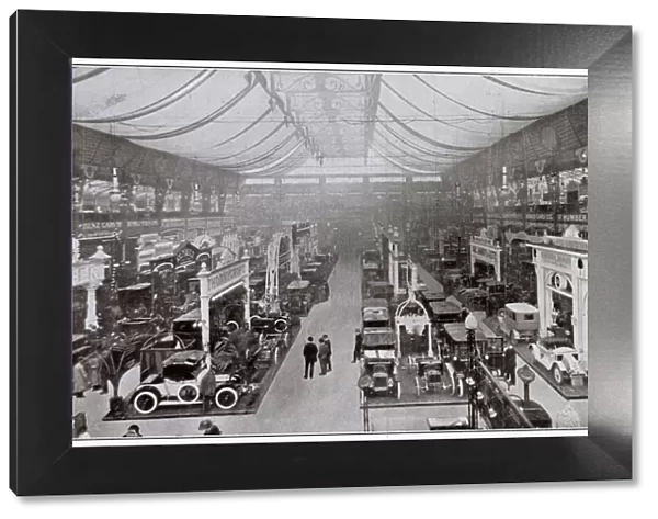 General view of the motor show at Olympia. Date: 1910