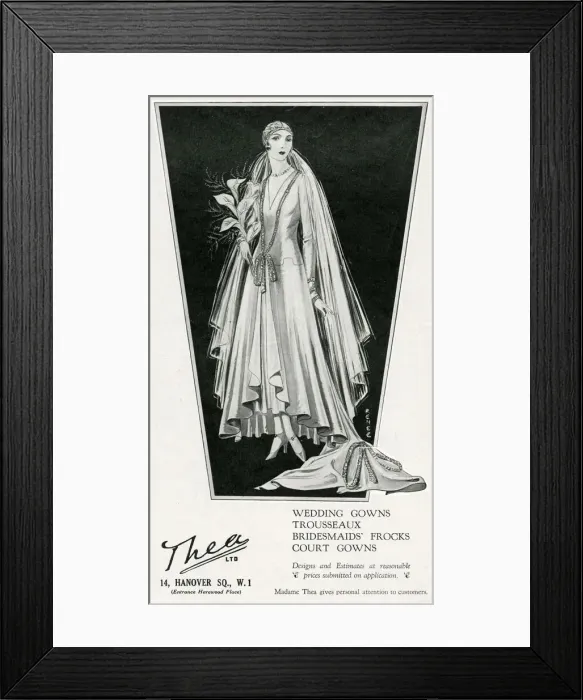 Framed Print : Advert for Madame Thea - wedding gowns 1929 Framed Print : Advert for Madame Thea - wedding gowns 1929