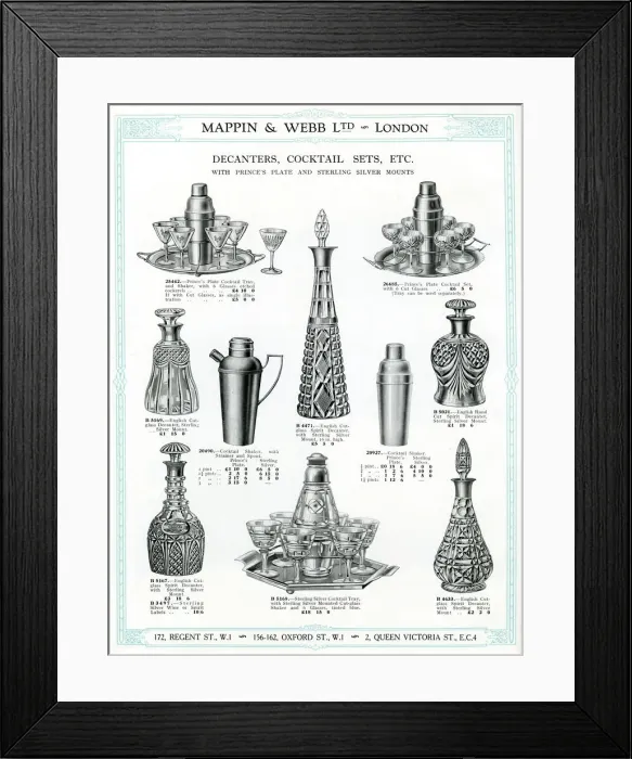 Framed Print : Trade Catalogue for decanters, cocktail sets 1930 Framed Print : Trade Catalogue for decanters, cocktail sets 1930