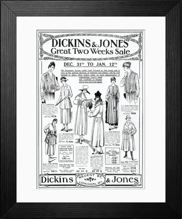 Framed Print : Two weeks sale on tailor-made womens clothing. Date: January 1918 Framed Print : Two weeks sale on tailor-made womens clothing. Date: January 1918