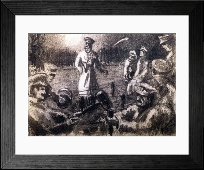 Framed Print : RE wiring party in front of the trenches, WW1 Framed Print : RE wiring party in front of the trenches, WW1