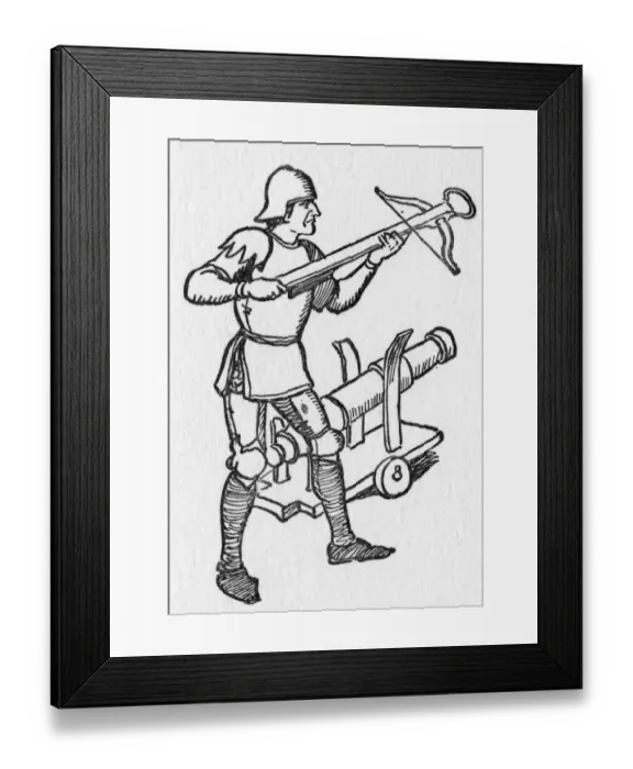 Framed Print : Soldier with a crossbow and one of the first cannons