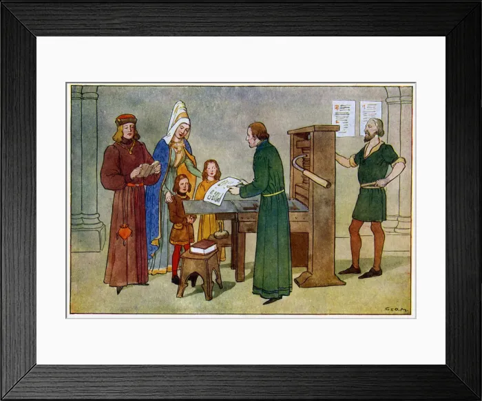 Framed Print : William Caxton checking a proof Framed Print : William Caxton checking a proof