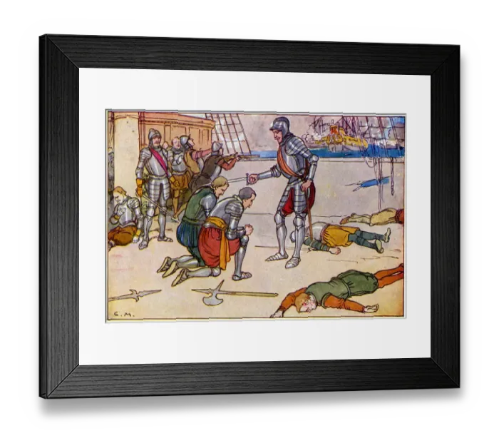 Framed Print : Admiral knighting brave soldiers - Spanish Armada Framed Print : Admiral knighting brave soldiers - Spanish Armada